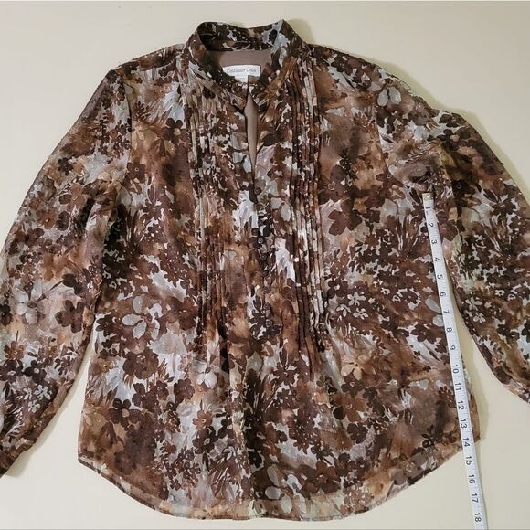 Coldwater Creek Women's Pintuck Brown Floral Blouse - Picture 5 of 15